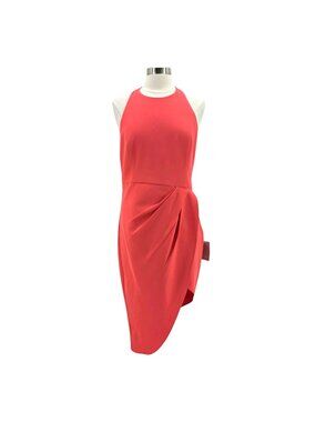 NEW Jewel Badgley Mischka Womens 14 Dress Danielle Halter Dress Coral Asymmetric